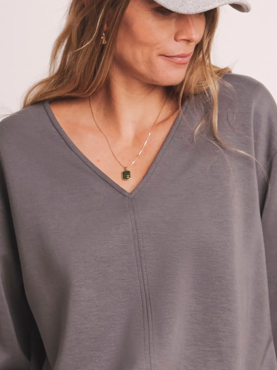 Anthology By JD Williams Grey Premium V Neck Seam Detail Modal Sweatshirt