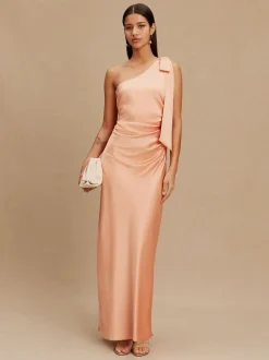 Apricot Bow One Shoulder Maxi Bridesmaid Dress