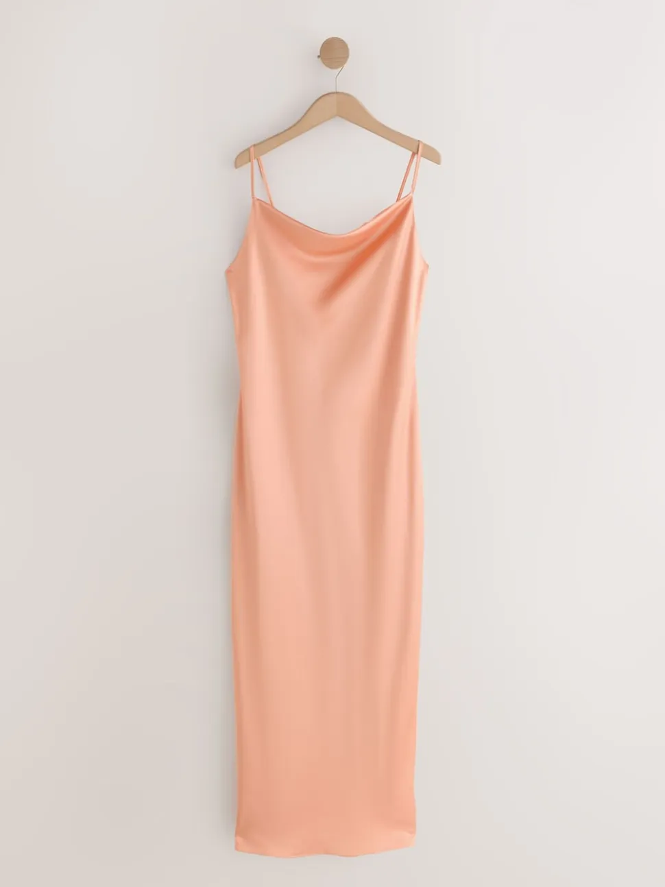 Apricot Satin Cowl Neck Wedding Guest Bridesmaid Maxi Dress