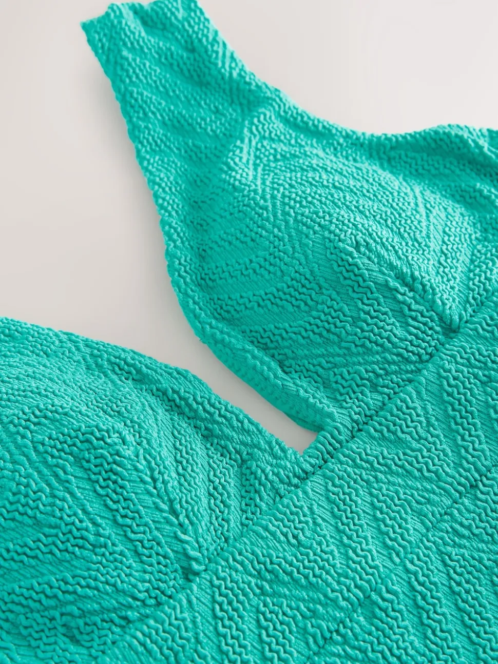 Aqua Green Crinkle Textured Plunge Shaping Tummy Control Swimsuit