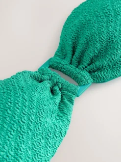 Aqua Green Crinkle Trim Bandeau Bikini Top