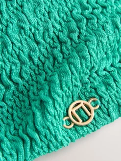 Aqua Green Crinkle Trim Bandeau Bikini Top