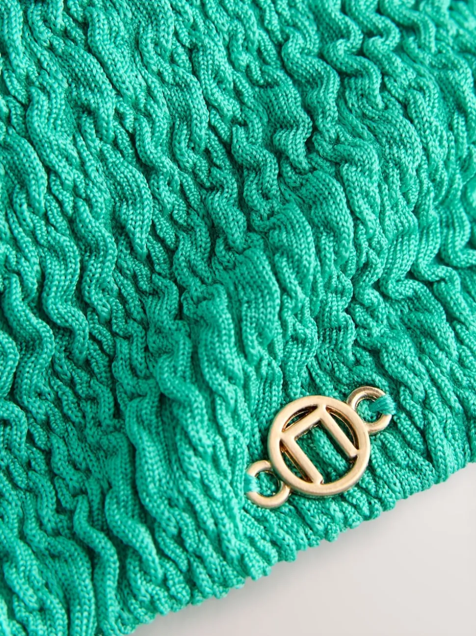 Aqua Green Crinkle Trim Bandeau Bikini Top