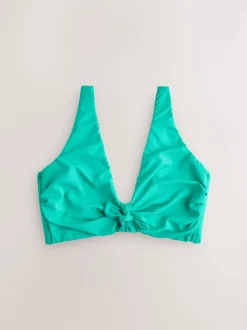 Aqua Green DD+ Knot Front Plunge Bikini Top