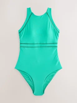 Aqua Green High Neck Tummy Control Shaping Swimsuit
