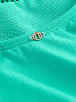 Aqua Green High Neck Tummy Control Shaping Swimsuit