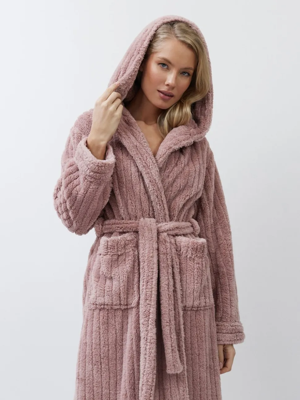 Aruelle Martha Pink Luxury Ribbed Mid-Length Dressing Gown