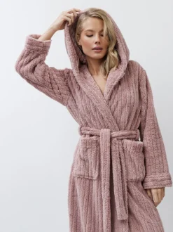 Aruelle Martha Pink Luxury Ribbed Mid-Length Dressing Gown