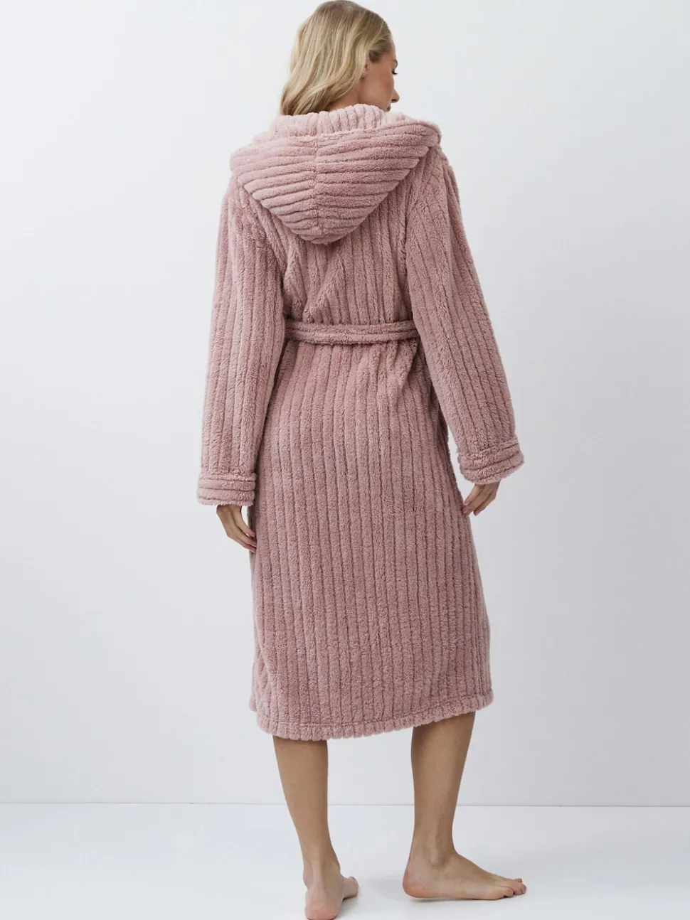Aruelle Martha Pink Luxury Ribbed Mid-Length Dressing Gown