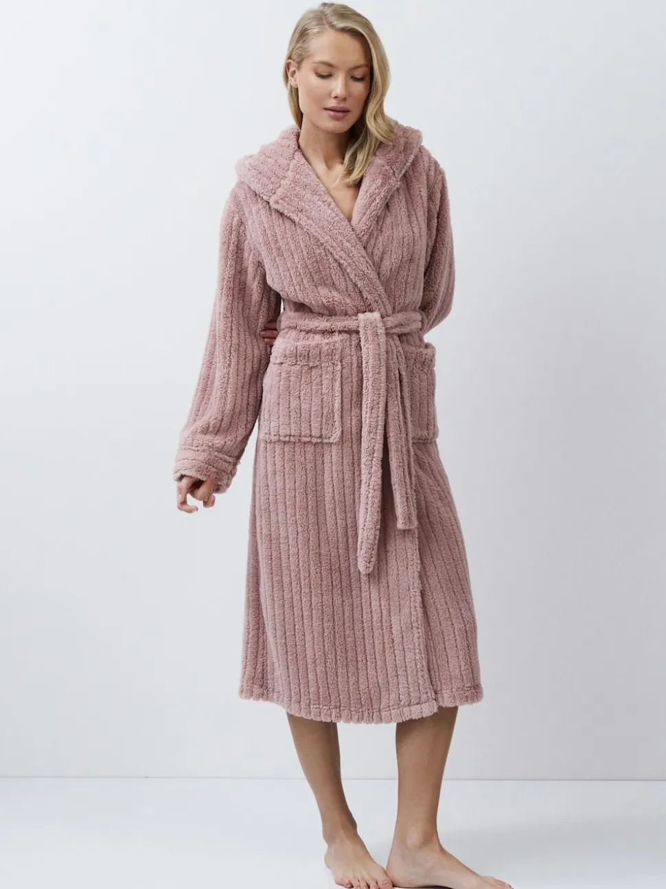 Aruelle Martha Pink Luxury Ribbed Mid-Length Dressing Gown