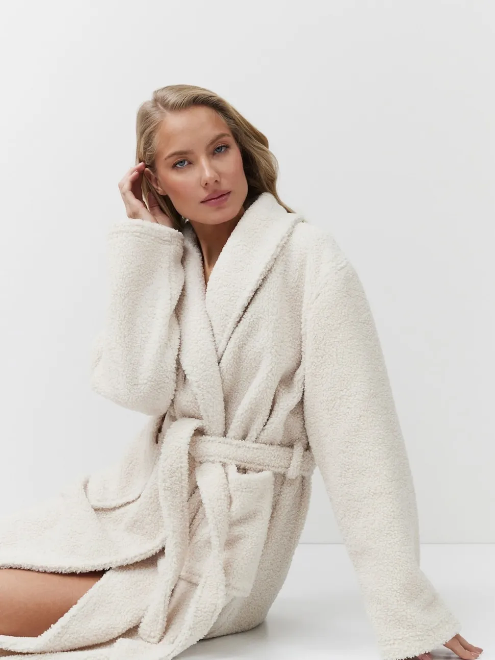 Aruelle Simone Full Length Textured Cream Robe
