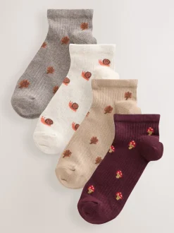 Autumn Animals Ditsy Trainers Socks 4 Pack