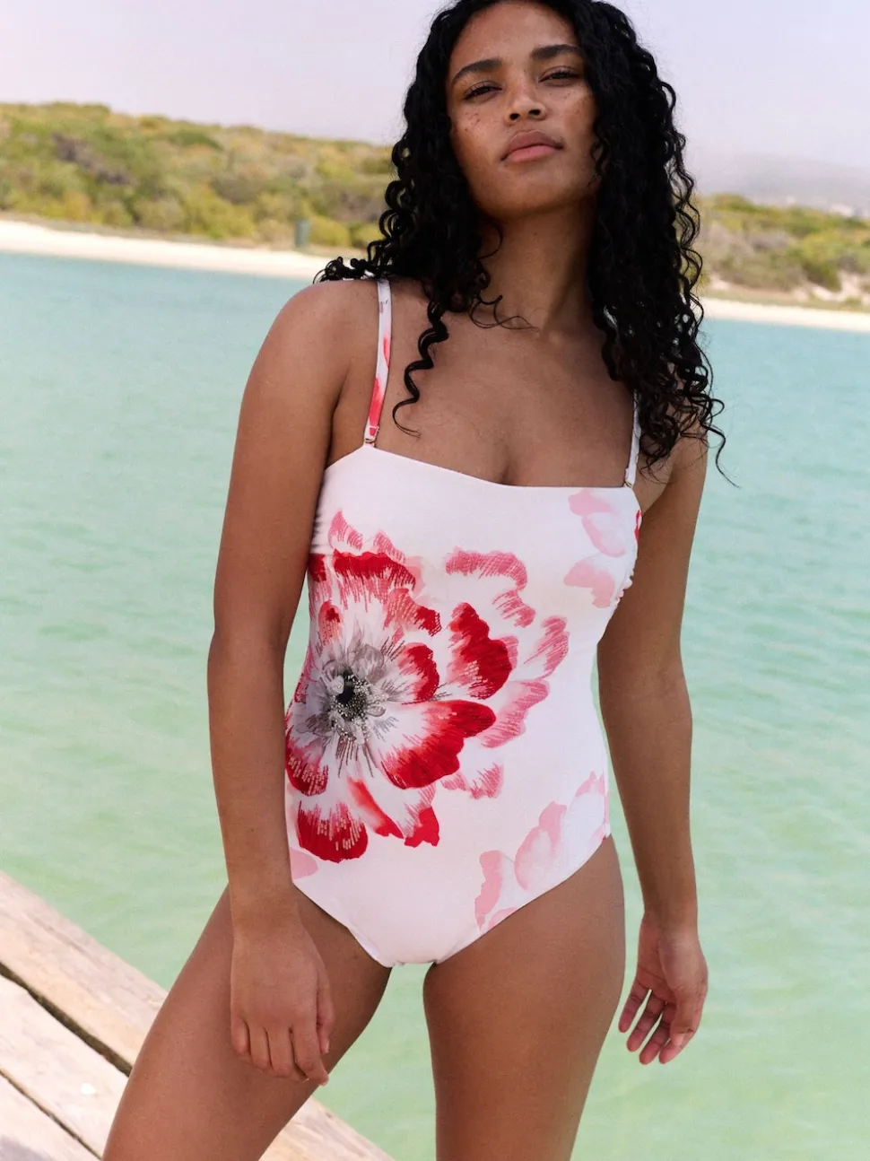 B by Ted Baker Beaded Tummy Control Bandeau White Floral Swimsuit