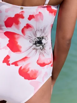 B by Ted Baker Beaded Tummy Control Bandeau White Floral Swimsuit