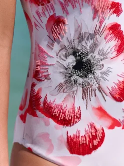 B by Ted Baker Beaded Tummy Control Bandeau White Floral Swimsuit