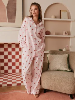 Bath & Body Works Pink/Red All Over Lips Button Through Cotton Pyjamas Set