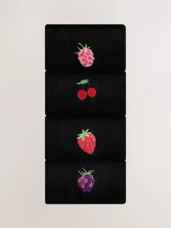 Berries Embroidered Motif Ankle Socks 4 Pack