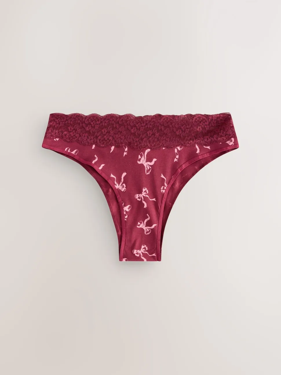 Berry Bow Print Extra High Leg Cotton Lace Knickers 4 Pack