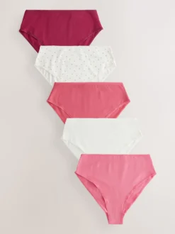 Berry Pink High Waist High Leg Cotton Rich Knickers 5 Pack