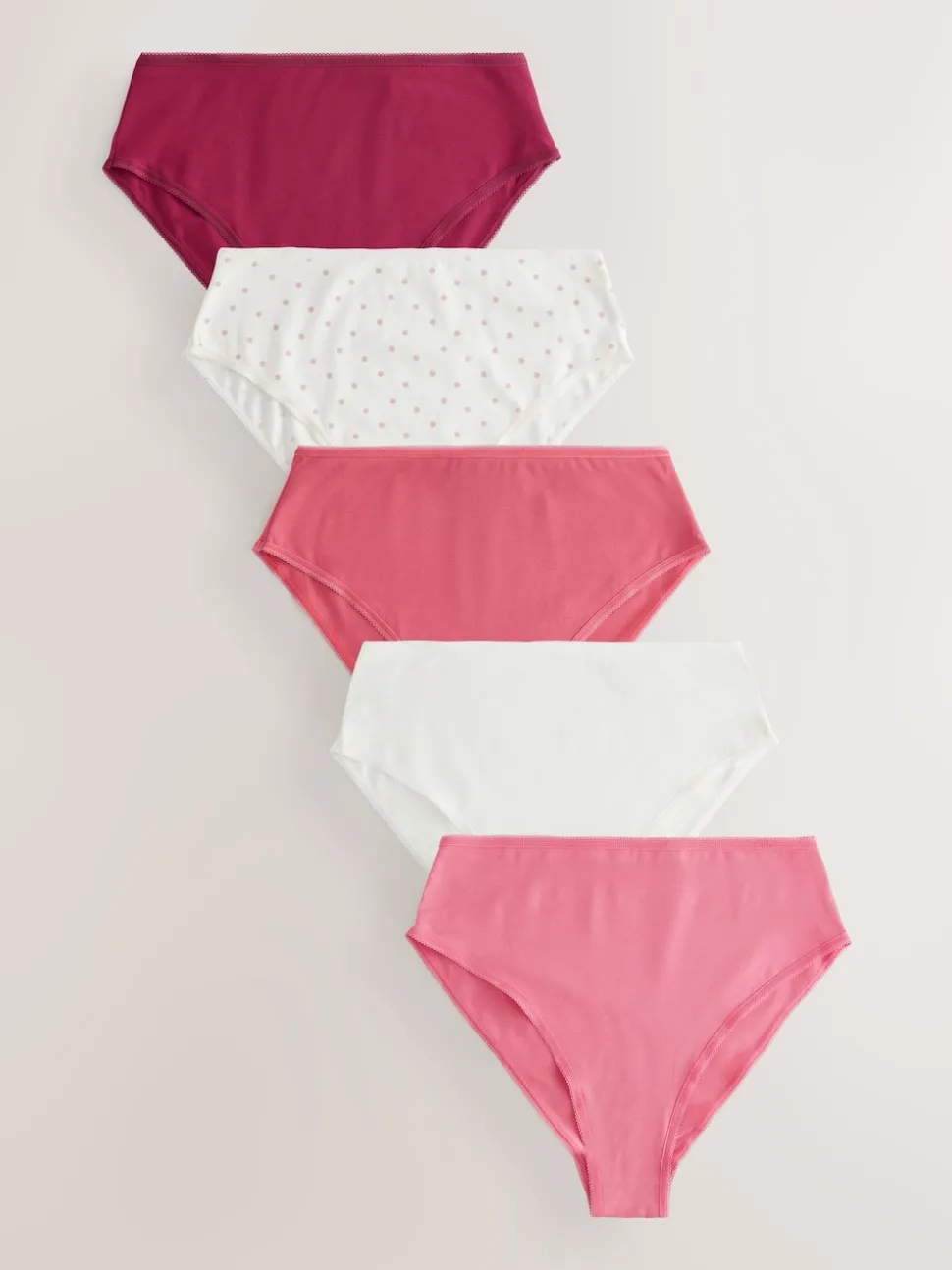 Berry Pink High Waist High Leg Cotton Rich Knickers 5 Pack