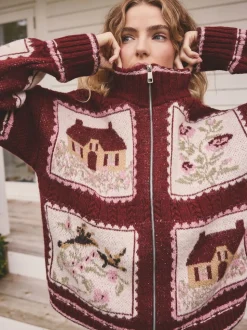 Berry Pink House Knit Cottage Cardigan