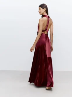 Berry Red Bridesmaid Velvet Multiway Maxi Dress