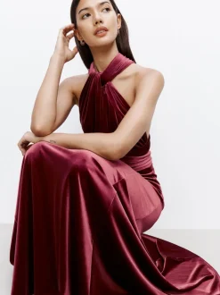 Berry Red Bridesmaid Velvet Multiway Maxi Dress