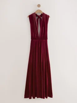 Berry Red Bridesmaid Velvet Multiway Maxi Dress