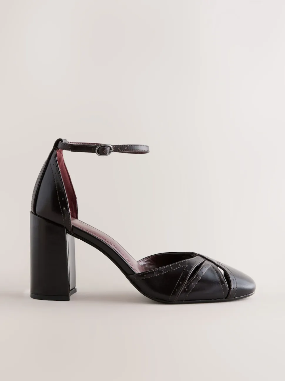 Berry Red Forever Comfort® Leather Block Heels With Ankle Strap