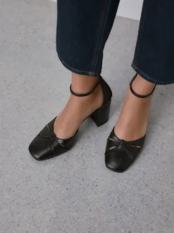 Berry Red Forever Comfort® Leather Block Heels With Ankle Strap