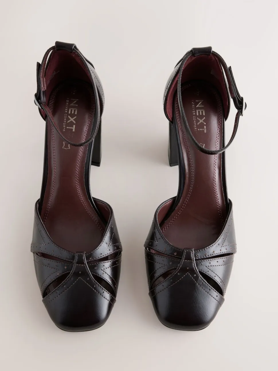 Berry Red Forever Comfort® Leather Block Heels With Ankle Strap