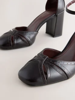 Berry Red Forever Comfort® Leather Block Heels With Ankle Strap