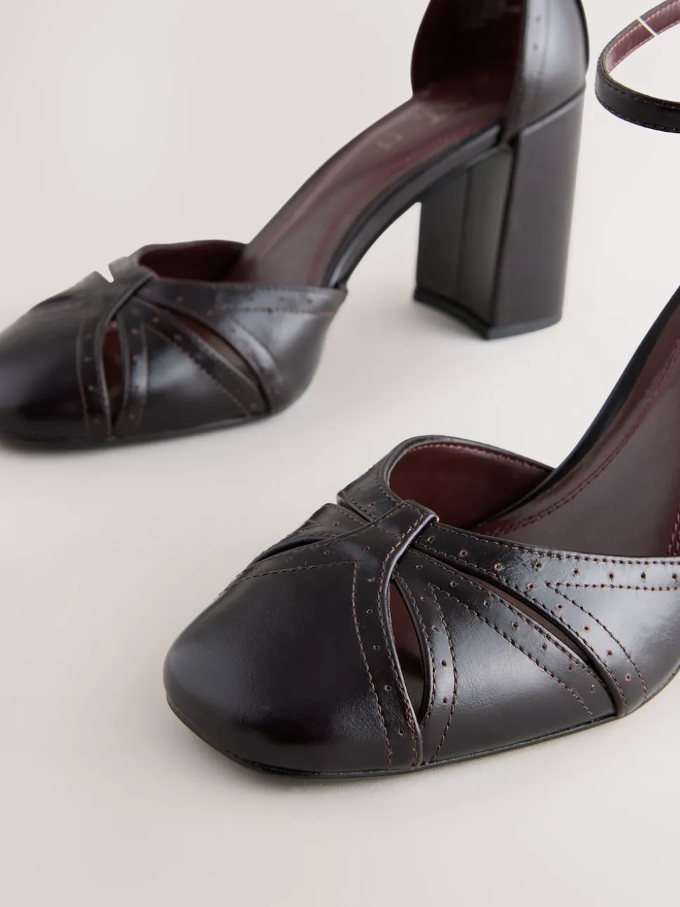 Berry Red Forever Comfort® Leather Block Heels With Ankle Strap