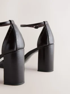 Berry Red Forever Comfort® Leather Block Heels With Ankle Strap