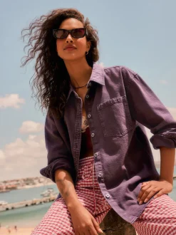 Berry Red Oversize Denim Shirt