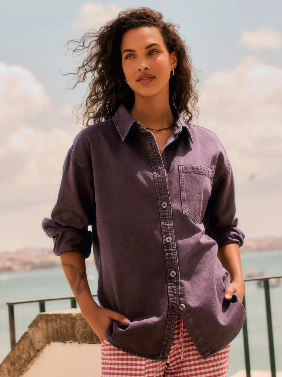 Berry Red Oversize Denim Shirt