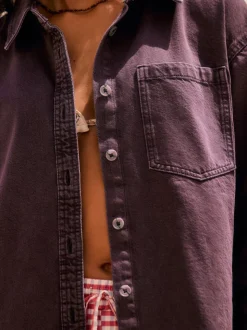 Berry Red Oversize Denim Shirt