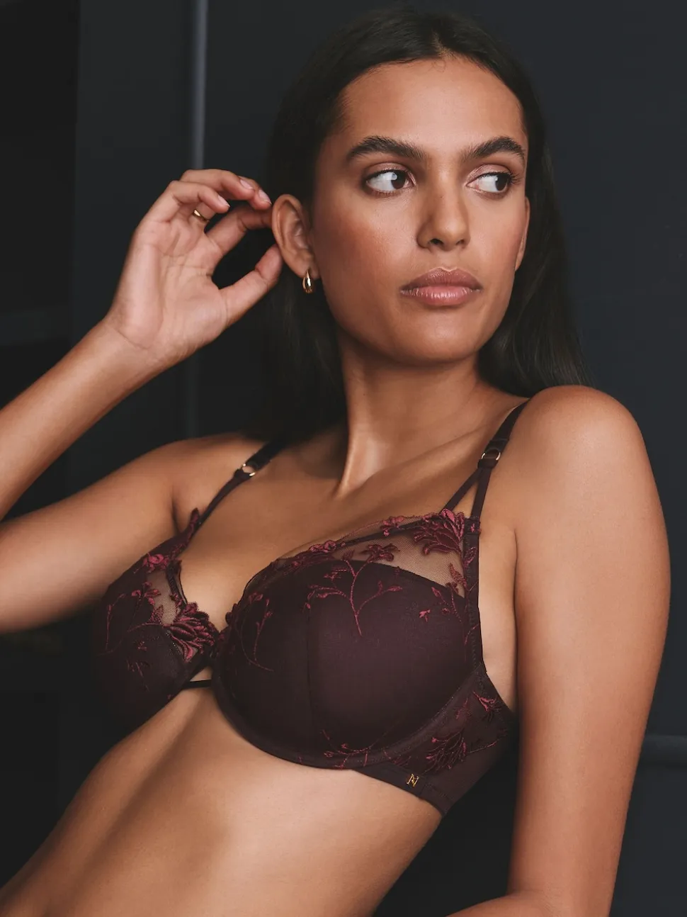 Berry Red Pad Balcony Premium Embroidery Bra