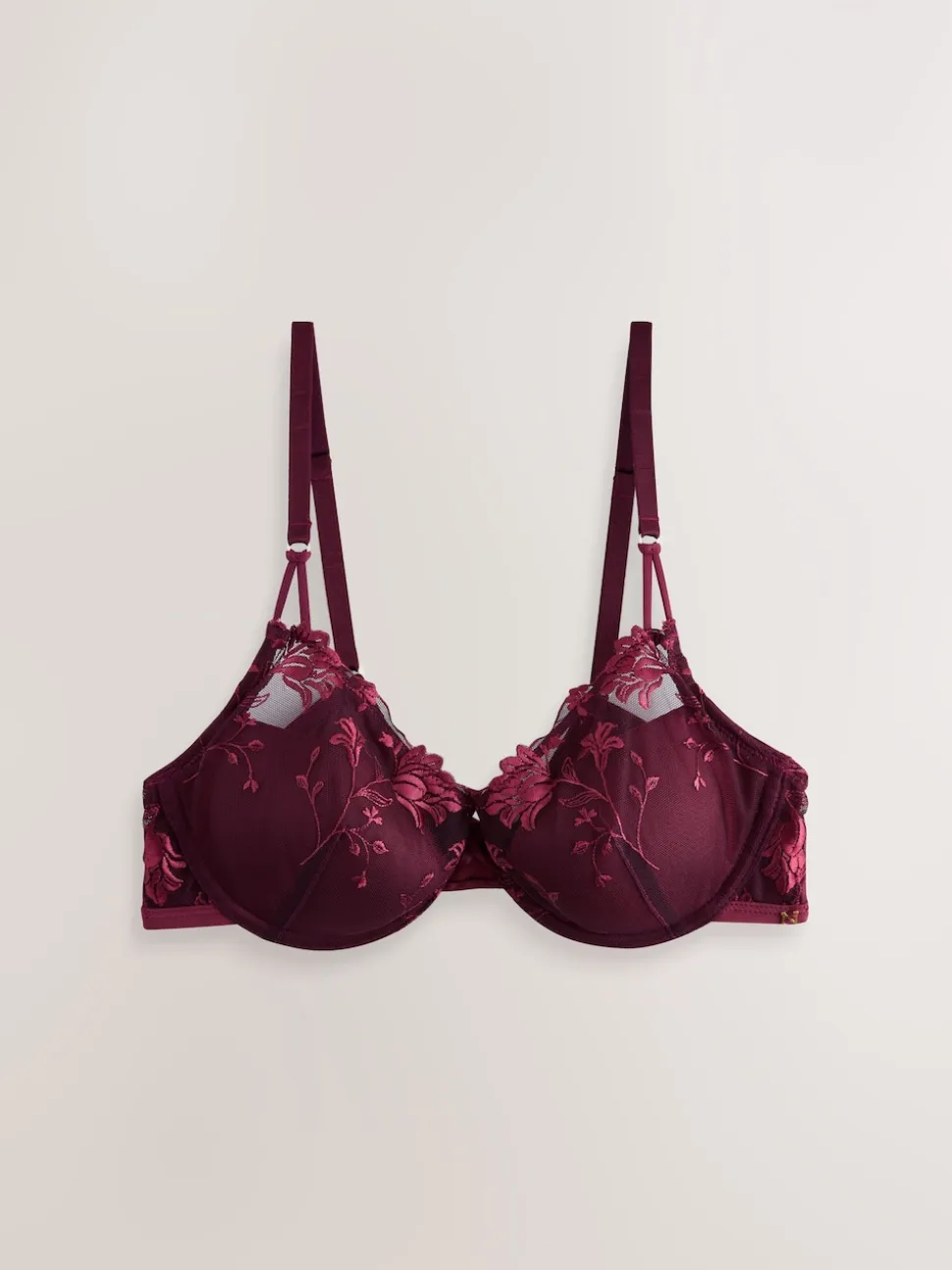 Berry Red Pad Balcony Premium Embroidery Bra