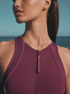 Berry Wine Active High Neck Tummy Control Swimsuit