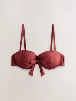 Berry Wine Bow Wired Bandeau Bikini Top