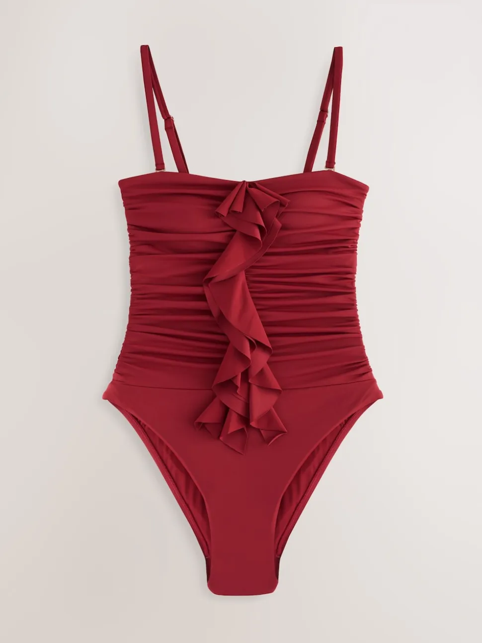 Berry Wine Tummy Control Frill Bandeau Swimsuit
