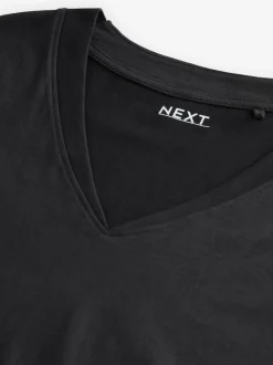 Black 100% Cotton Cap Sleeve V-Neck Mini Dress