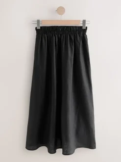 Black 100% Linen Midi Skirt