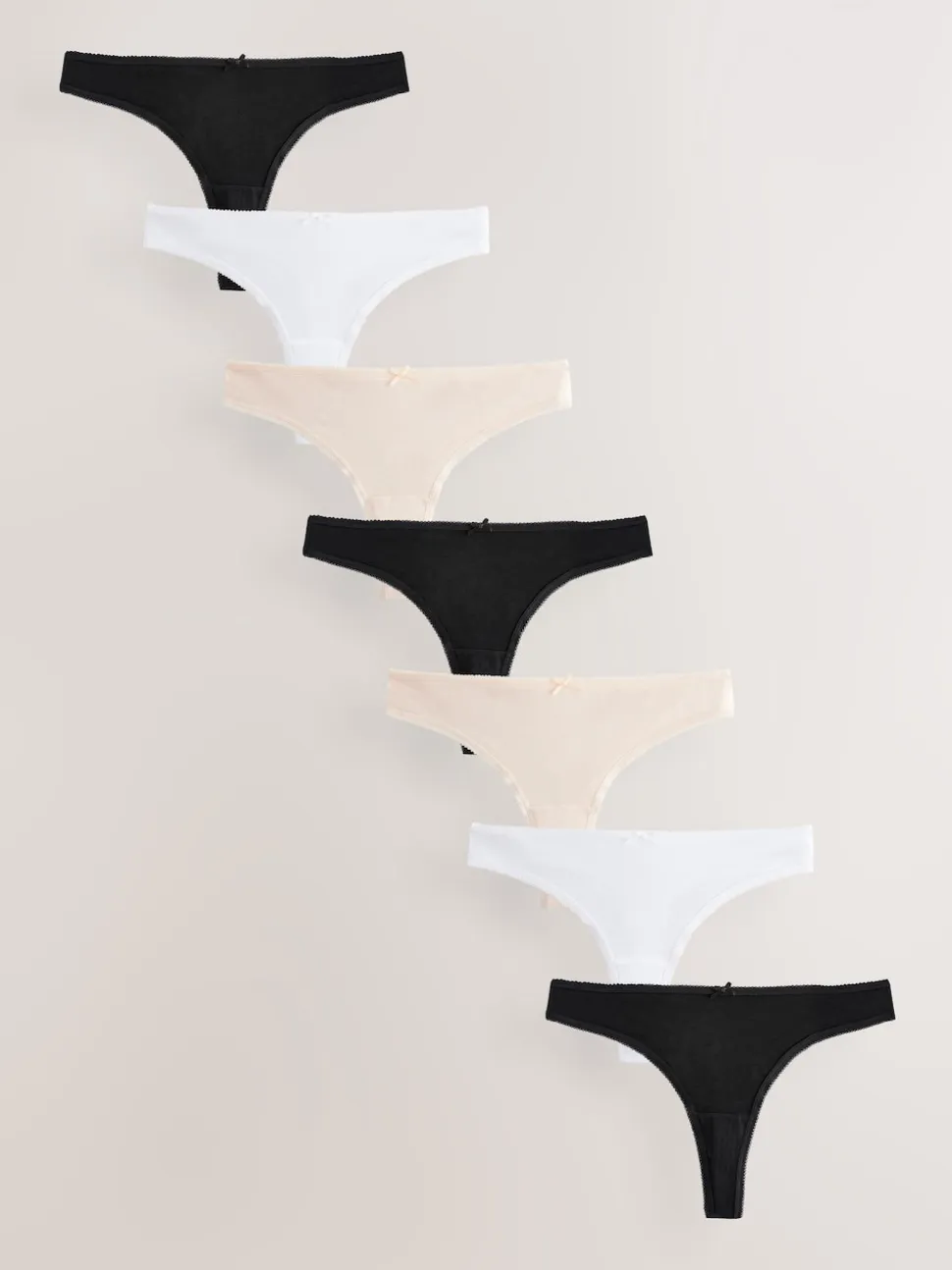 Black / Pastel Rose Nude / White Thong Cotton Rich Knickers 7 Pack