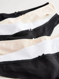 Black / Pastel Rose Nude / White Thong Cotton Rich Knickers 7 Pack