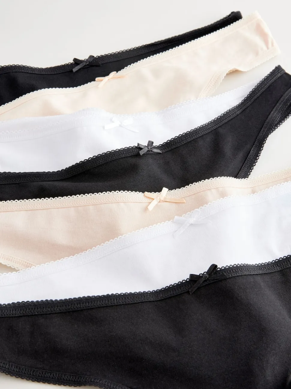 Black / Pastel Rose Nude / White Thong Cotton Rich Knickers 7 Pack
