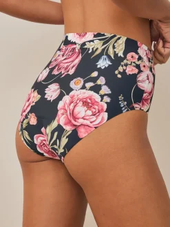 Black / Praline Nude / Pink Floral Full Brief No VPL Medium Flow Period Knickers 4 Pack