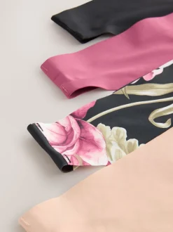 Black / Praline Nude / Pink Floral Thong No VPL Light Flow Period Knickers 4 Pack