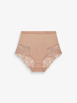 Black / Praline Nude Print Tummy Control Shaping Lace Back Brazilian Knickers 2 Pack